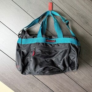 Vintage Dunlop Black Teal Nylon Duffel Gym Travel Bag Shoulder Strap 90s